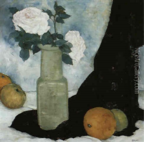 Stilleben Mit Fruchten, Rosen Und Tuch Oil Painting - Emil Orlik
