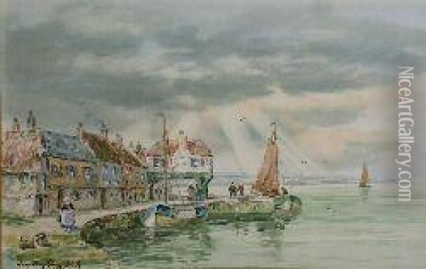 Fishing Village Scene Oil Painting - John Hamilton Glass