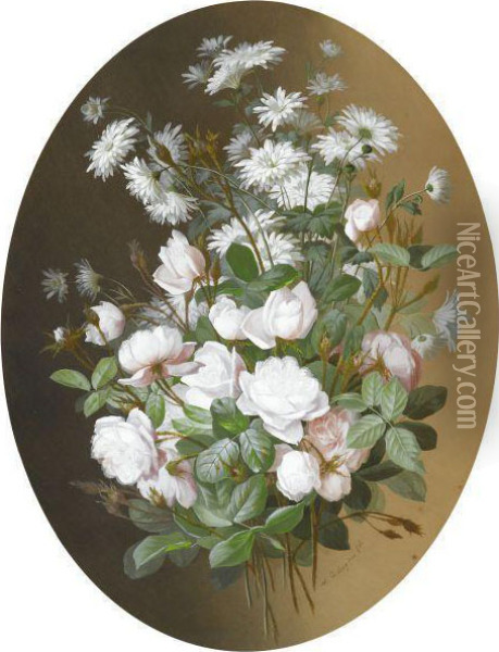 White Roses And Daisies Oil Painting - Paul De Longpre