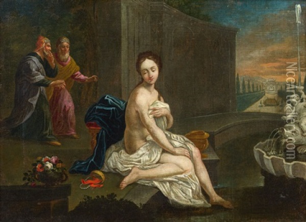 Susanna Im Bade Oil Painting - Josef Adam Ritter von Moelk