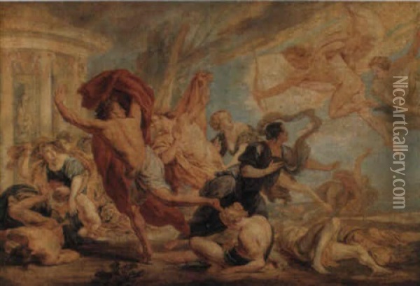 Apollo And Athene Slaughtering The Children Of Niobe Oil Painting - Jan Boeckhorst