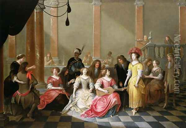 An Elegant Company at Music Before a Banquet Oil Painting - Hieronymus Janssens