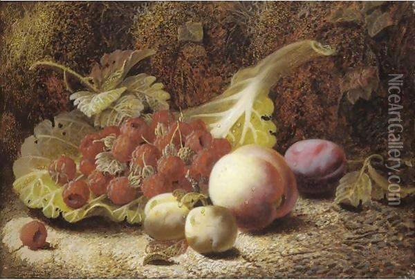 Still Life With Raspberries Oil Painting - Oliver Clare