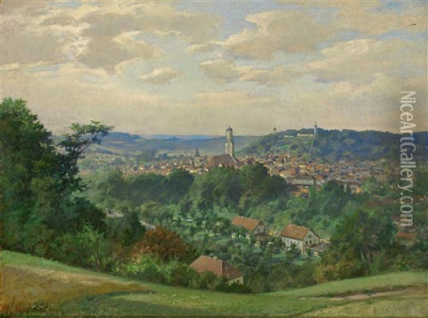 Blick Vom Ristal Auf Biberach Mit St. Martin, Gigele Und Weisem Turm Oil Painting - Martin Nicolaus