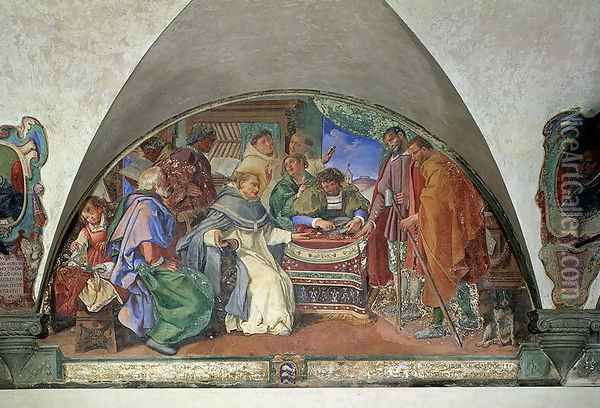 St. Antoninus Drives Away Two False Beggars, lunette, 1613 Oil Painting - Sigismondo Coccapani