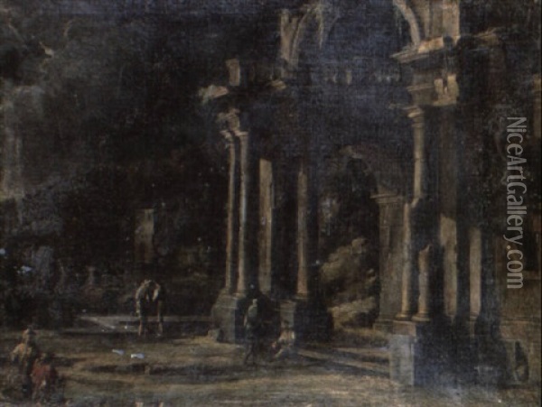 Figures By Classical Ruins Oil Painting - Niccolo Codazzi