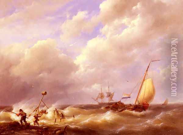 A Sea Piece Oil Painting - Johannes Hermanus Koekkoek Snr