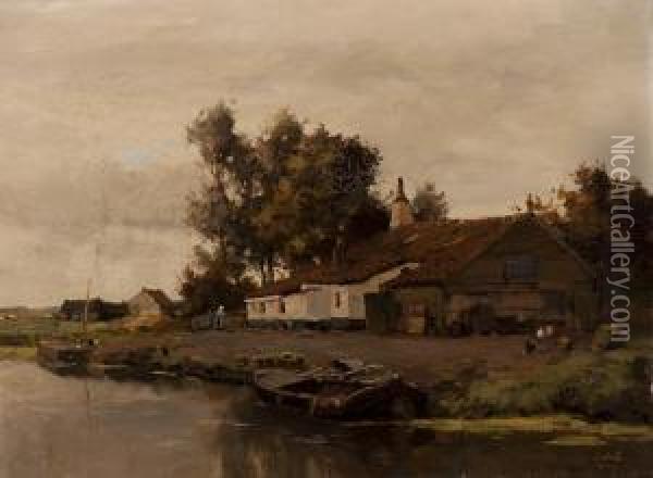 Farm By The Water Oil Painting - Joseph Gerardus van Jole