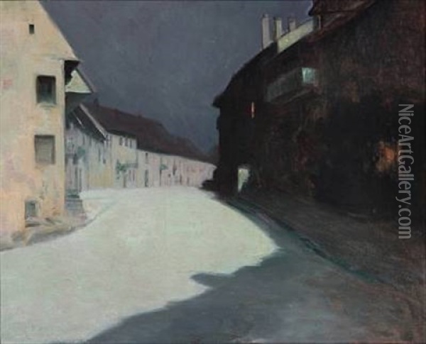 Une Rue Au Clair Du Lune Oil Painting - Edmond Picard