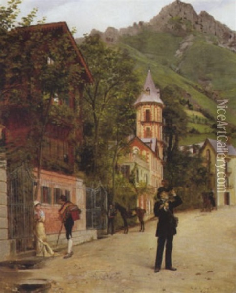 L'observation Des Dolomites Oil Painting - Auguste de (Breley) LaBrely