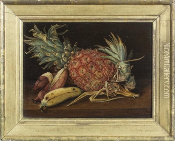 Still-life With Pineapple And Bananas Oil Painting - Samuel A. Kilbourne