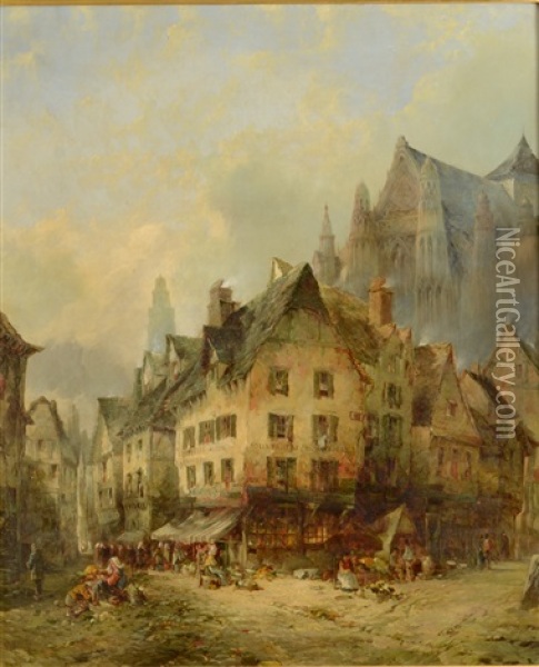 Continental Street Scene Oil Painting - Alfred Montague