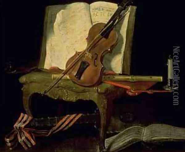 Still Life with a Violin Oil Painting - Jean-Baptiste Oudry