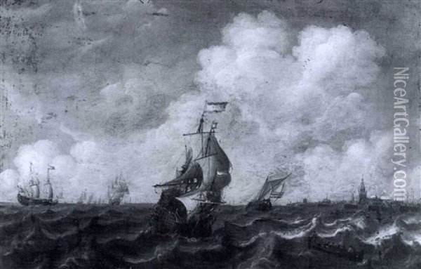 Dutch Shipping Off Vlissingen Oil Painting - Jan Abrahamsz. Beerstraten