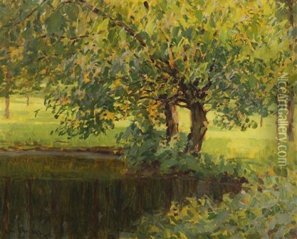 Trees By The Water Oil Painting - Roman Havelka