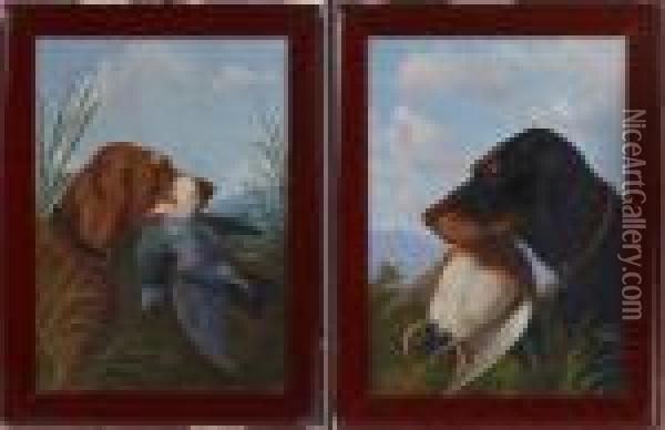 Dogs With Fowl Oil Painting - Michaelangelo Meucci