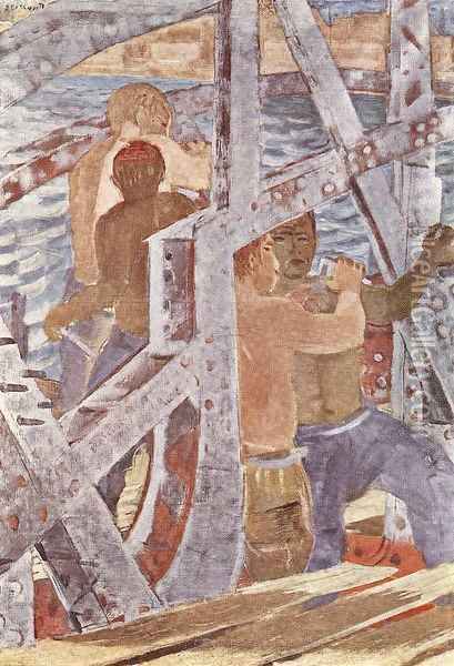 Bridge Builders 1932 Oil Painting - Gyula Derkovits