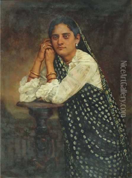 Parsi Lady Oil Painting - Manchershaw Fakirjee Pithawalla