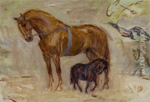 Deux Chevaux Oil Painting - Lorand (Roland) Zubriczky