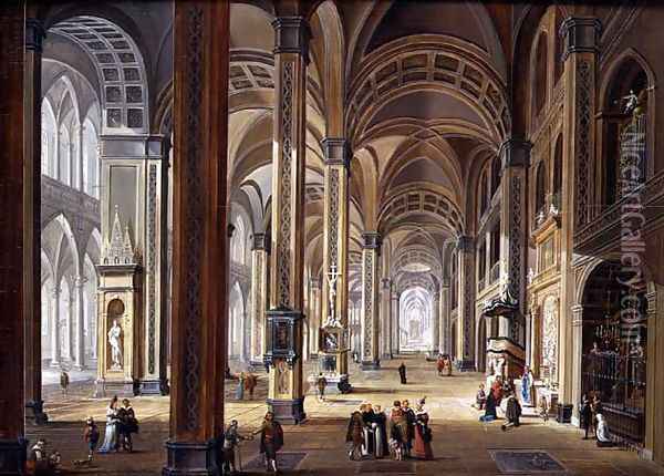 Interior of a Gothic Cathedral Oil Painting - Christian Stocklin