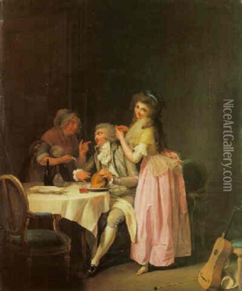 Young Couple At A Table: La Moquerie Oil Painting - Louis Leopold Boilly