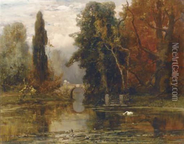 A Lake In Pavlovsk Park, St Petersburg Oil Painting - Iulii Iul'evich (Julius) Klever