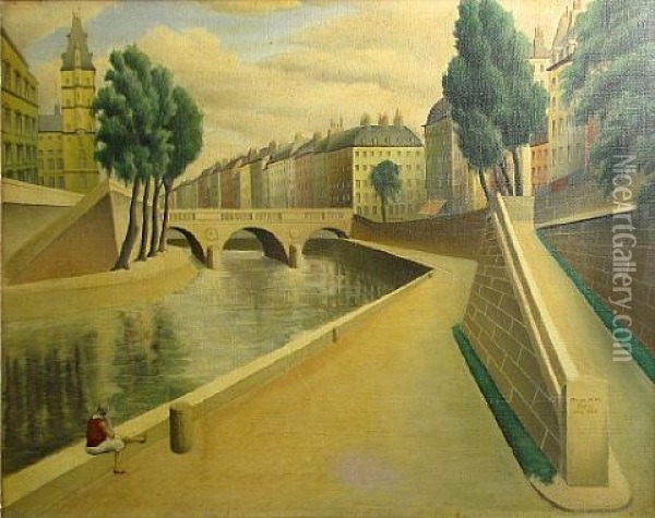 Along The Seine, Paris Oil Painting - Arnold Wiltz