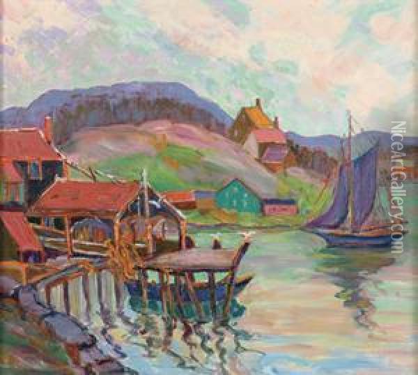 Boat Houses, Gloucester Oil Painting - Fern Isabel Coppedge