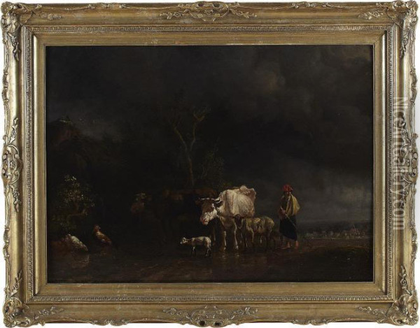 A Wooded Landscape With Shepherd Boy And Animals Oil Painting - Jan Both