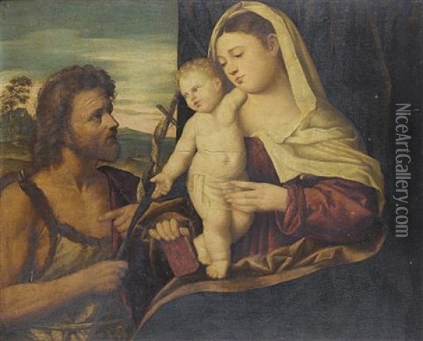 The Madonna And Child With Saint John The Baptist Oil Painting - Jacopo Palma il Vecchio