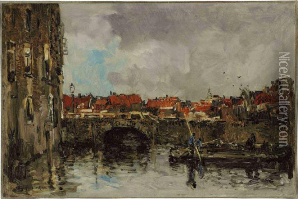 A Bridge On The Canal Oil Painting - Johann Hendrik Van Mastenbroek