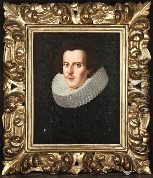 Portrait Of A Gentleman In Black Costume With A Ruff Oil Painting - Justus Sustermans