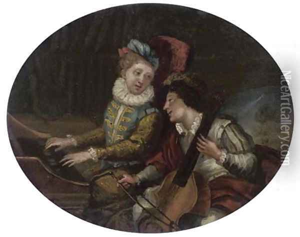 Elegant company playing a duet Oil Painting - French School