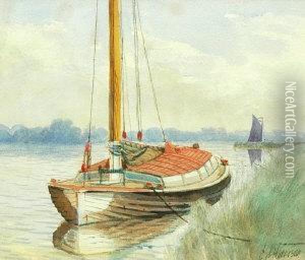 A Moored Wherry Oil Painting - Charles Harmony Harrison