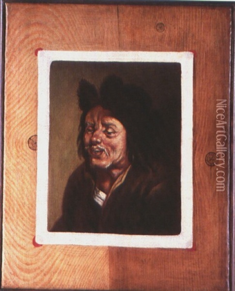 Portrait Eines Mannes Mit Fellmutze, Trompe L'oeil Oil Painting - Edward Collier