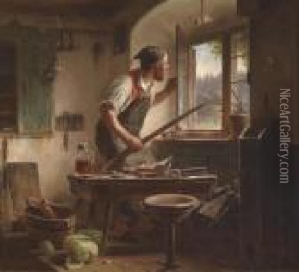 The Vigilant Shoemaker Oil Painting - Karl Von Enhuber