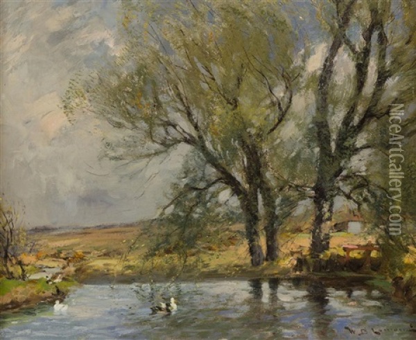 Ducks On A River Bank Oil Painting - William Bradley Lamond