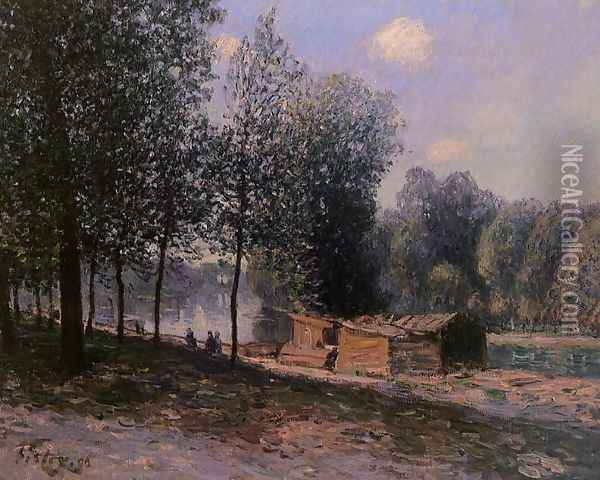 Cabins by the River Loing, Morning Oil Painting - Alfred Sisley