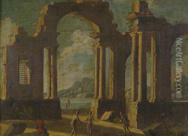 Capriccio Of Ruins Oil Painting - Gennaro Greco, Il Mascacotta