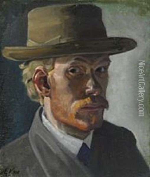Self Portrait Oil Painting - Edvard Weie