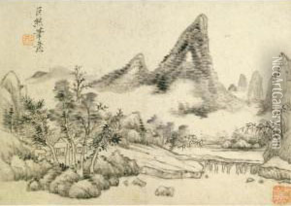 Landscape After Yuan Masters Oil Painting - Zhang Qia