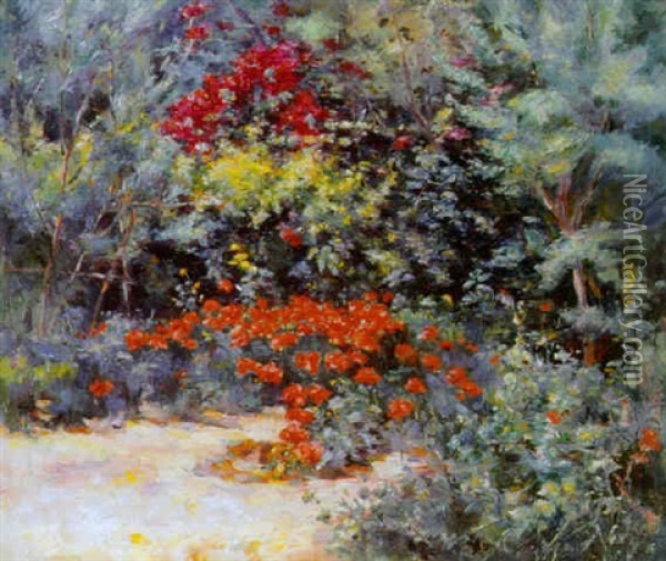 Blomstrende Haveparti Oil Painting - Albert Henri Louis Silvestre