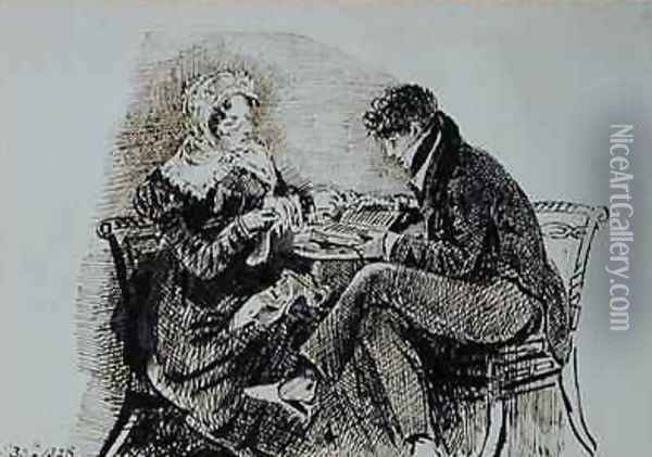 Man and Woman Reading at a Table Oil Painting - John Harden