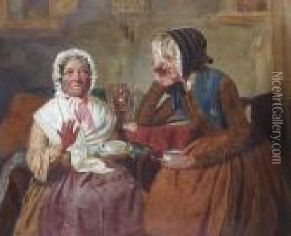 A Gossip Over A Cup Of Tea Oil Painting - Matthias Robinson