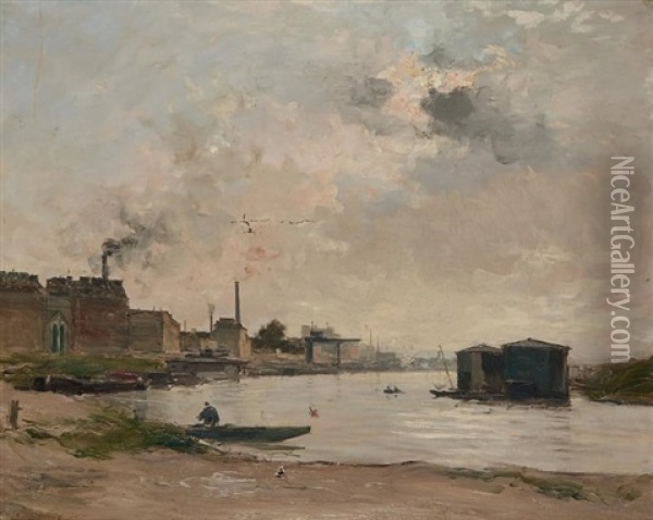 Usine Au Bord De La Seine Oil Painting - Charles Lapostolet
