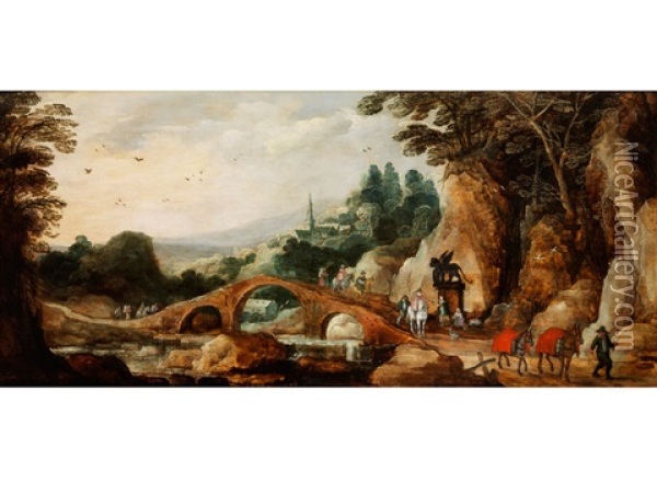 Landschaft Mit Steinerner Bogenbrucke Und Figurenstaffage Oil Painting - Joos de Momper the Younger