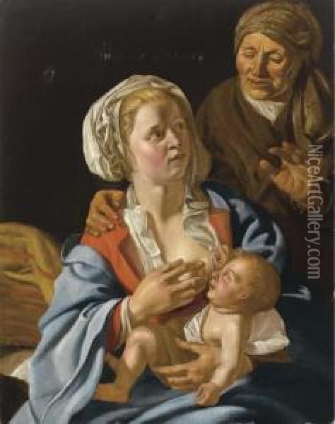 Madonna Con Bambino E Sant'anna Oil Painting - Dirck Van Baburen