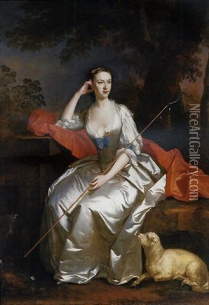 Portrait Of Lady Jane Douglas As A Shepherdess Seated In A Landscape Oil Painting - Allan Ramsay