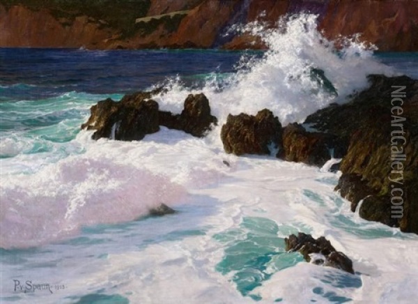 Brandung Vor Capri Oil Painting - Paul von Spaun