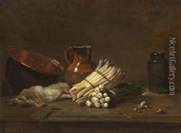 Still Life With Bunches Of White Asparagus Oil Painting - Philippe Rousseau